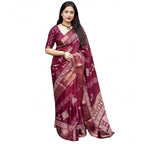 Printed Saree With Unstitched Blouse 5.5Mtr (Wine)