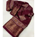 Printed Saree With Unstitched Blouse 5.5Mtr (Wine)
