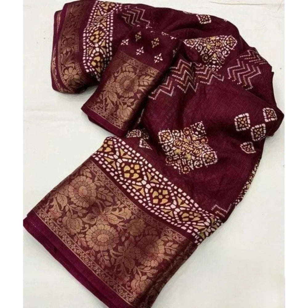 Printed Saree With Unstitched Blouse 5.5Mtr (Wine)