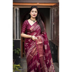 Printed Saree With Unstitched Blouse 5.5Mtr (Wine)