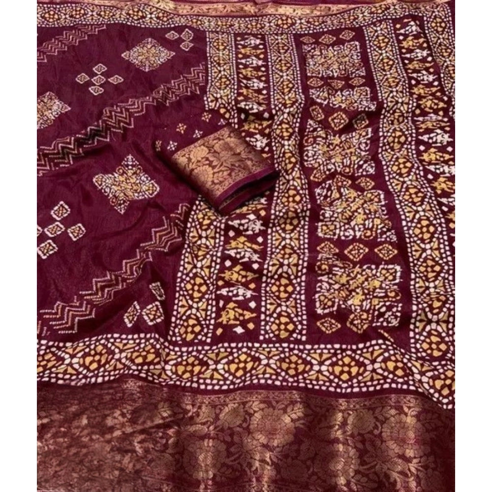 Printed Saree With Unstitched Blouse 5.5Mtr (Wine)