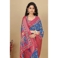 Printed Saree With Unstitched Blouse 5.5Mtr (Blue)