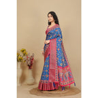 Printed Saree With Unstitched Blouse 5.5Mtr (Blue)