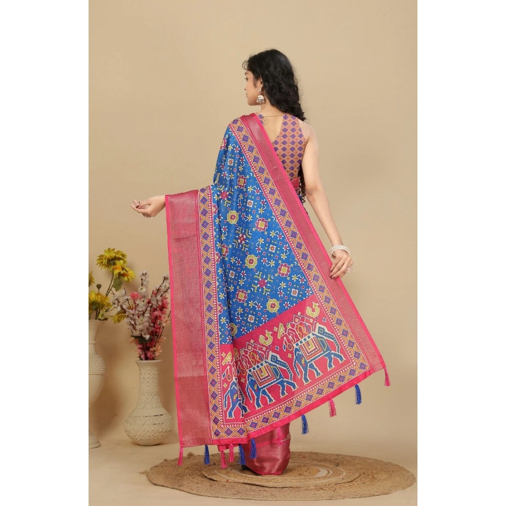 Printed Saree With Unstitched Blouse 5.5Mtr (Blue)