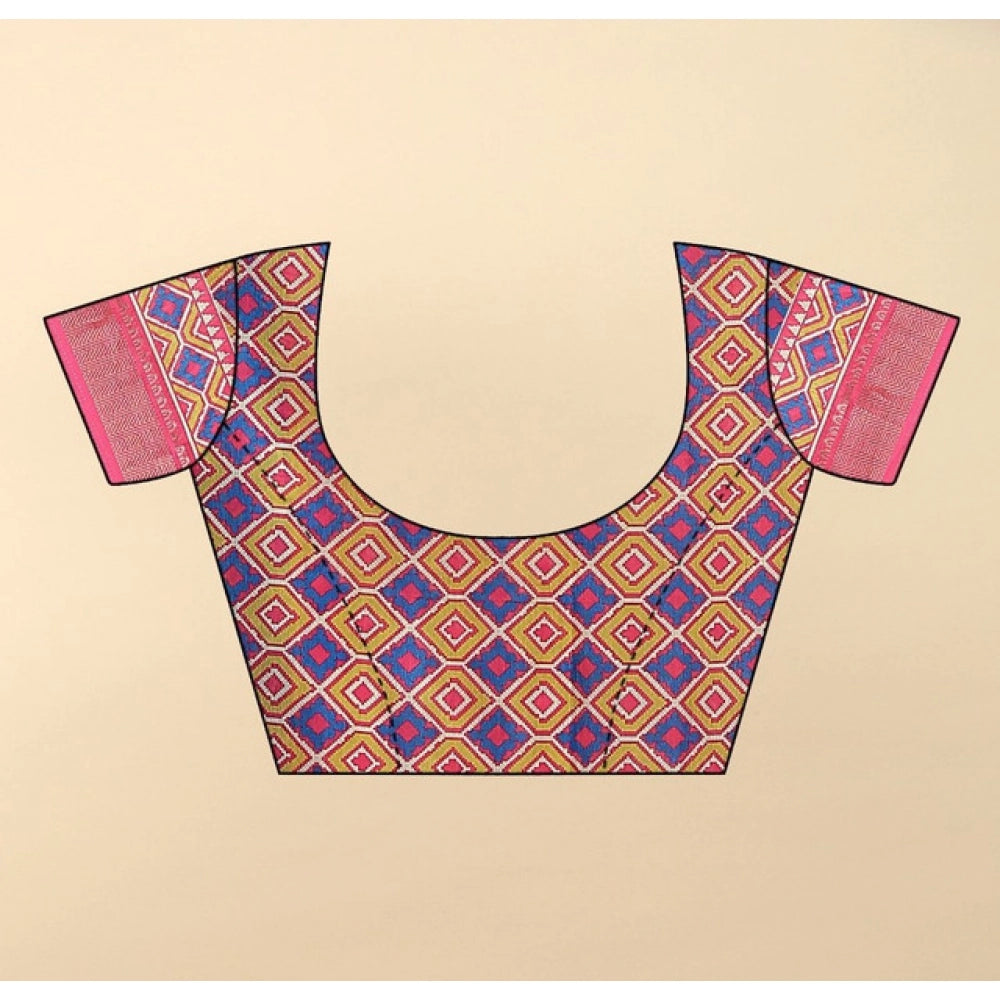 Printed Saree With Unstitched Blouse 5.5Mtr (Blue)