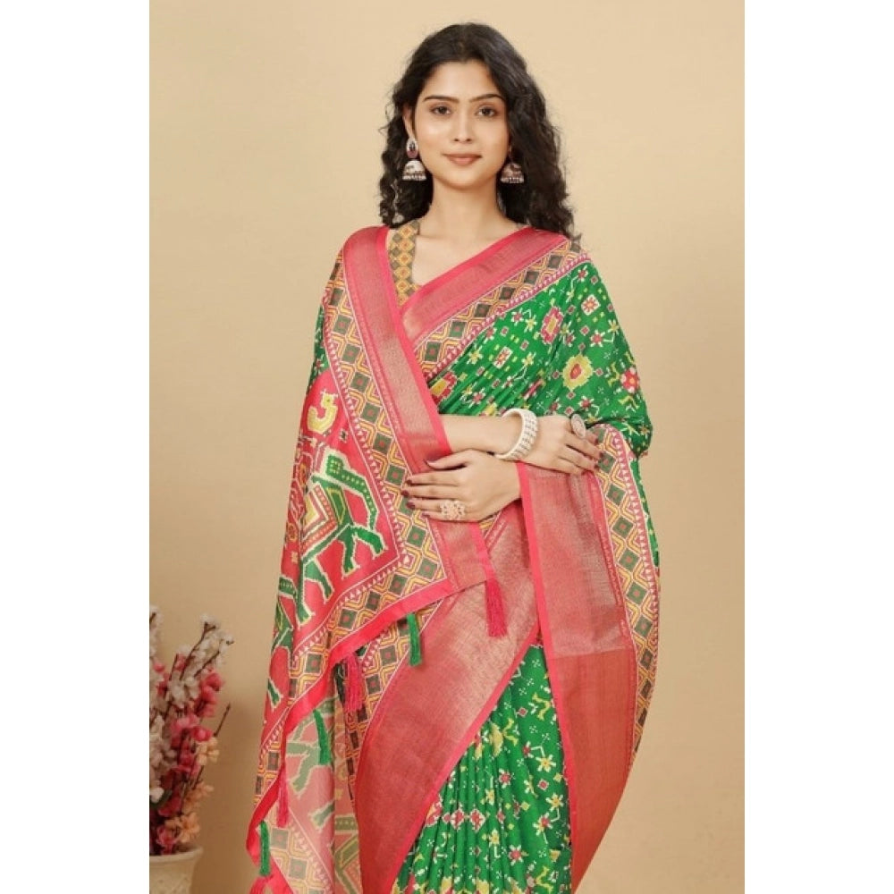 Printed Saree With Unstitched Blouse 5.5Mtr (Green)