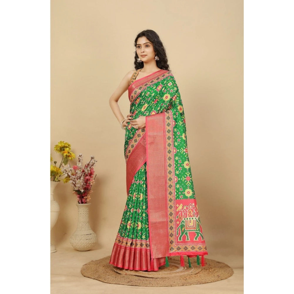 Printed Saree With Unstitched Blouse 5.5Mtr (Green)