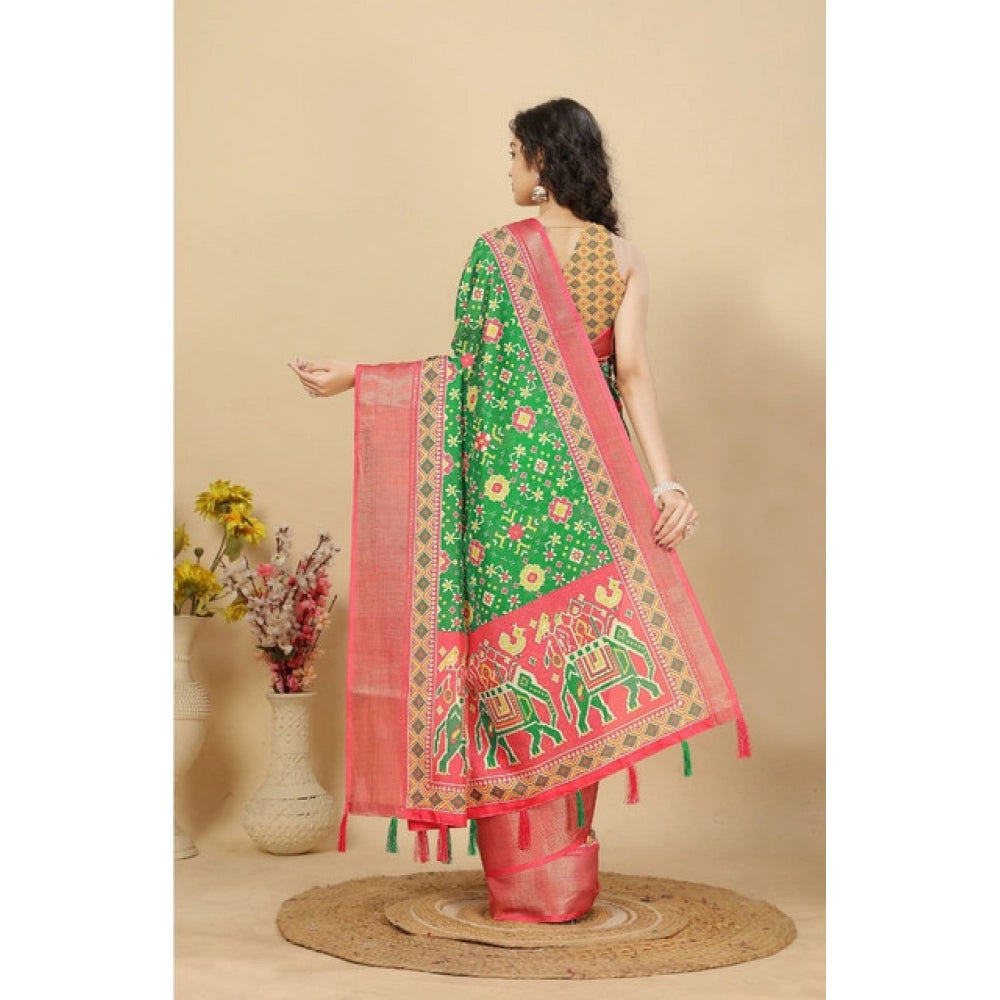 Printed Saree With Unstitched Blouse 5.5Mtr (Green)