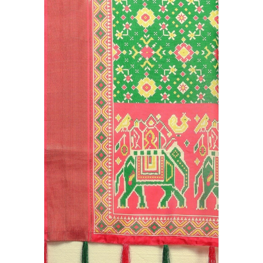 Printed Saree With Unstitched Blouse 5.5Mtr (Green)