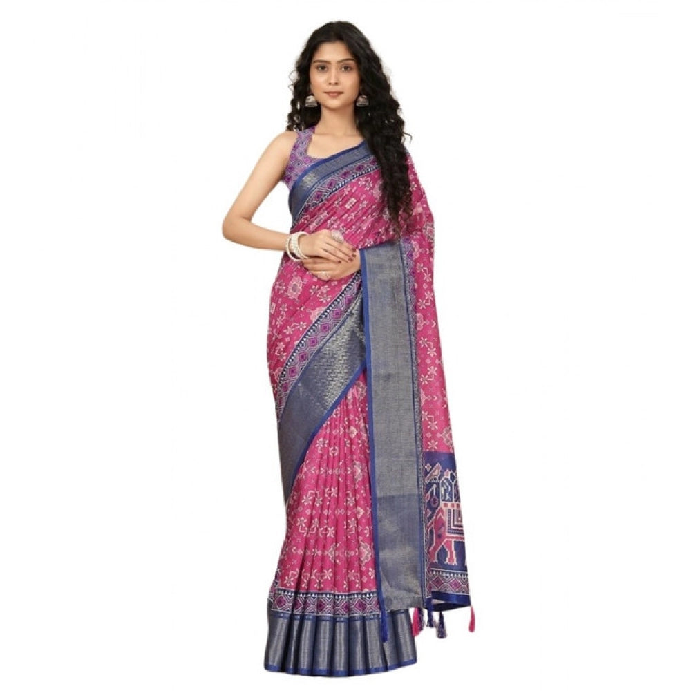 Printed Saree With Unstitched Blouse 5.5Mtr (Pink)