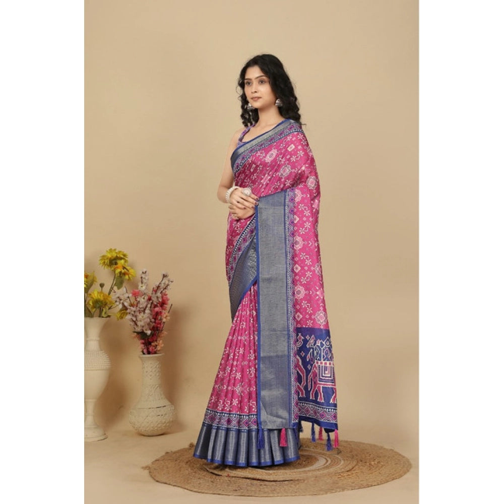 Printed Saree With Unstitched Blouse 5.5Mtr (Pink)