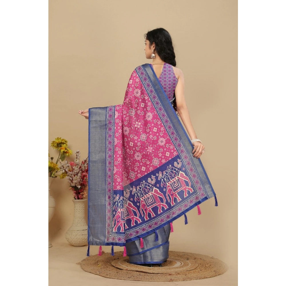 Printed Saree With Unstitched Blouse 5.5Mtr (Pink)