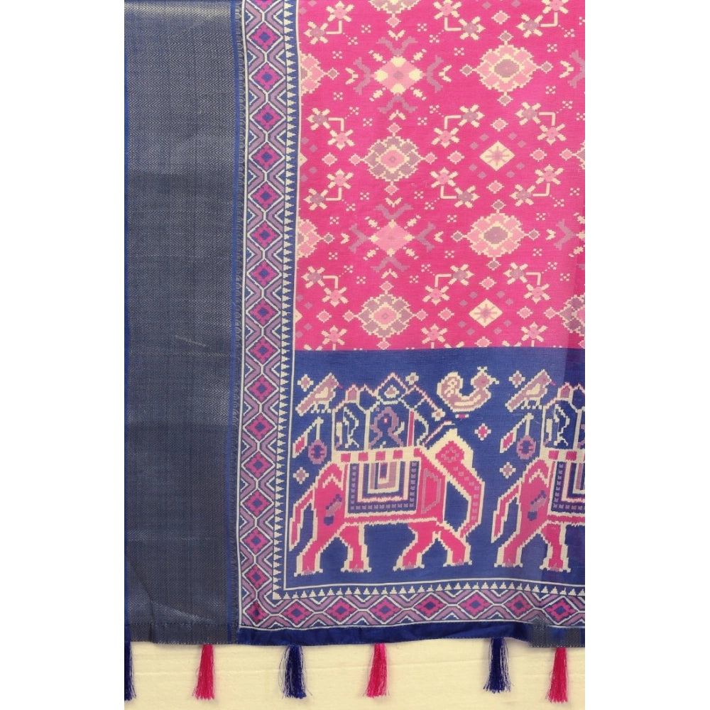 Printed Saree With Unstitched Blouse 5.5Mtr (Pink)