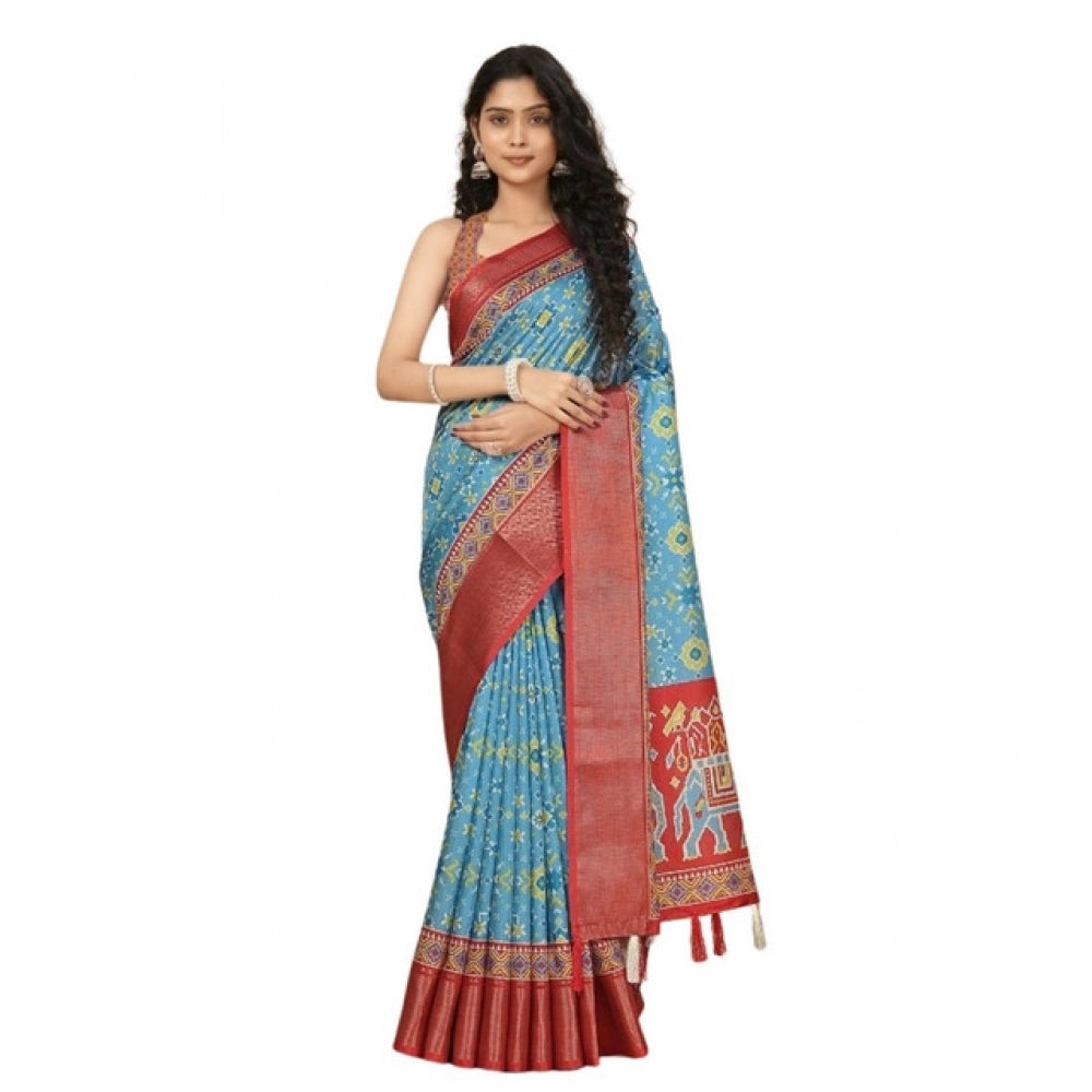 Printed Saree With Unstitched Blouse 5.5Mtr (Rama)