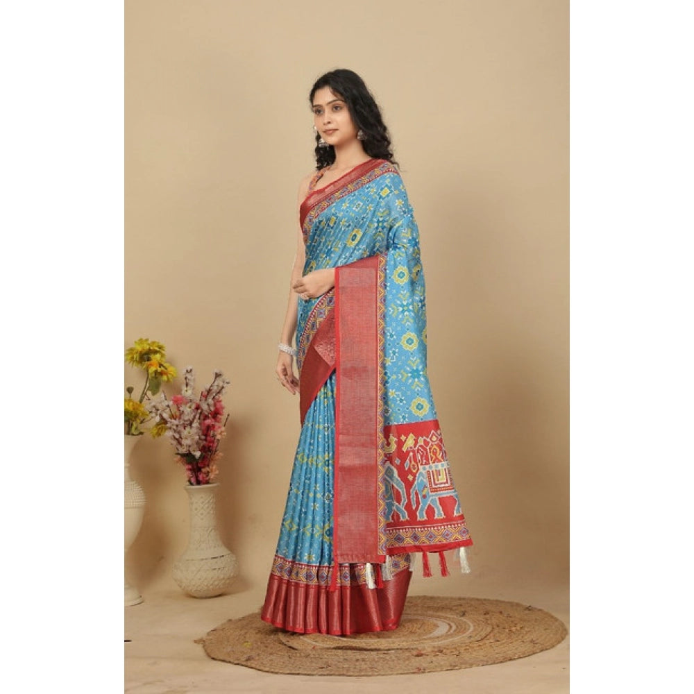 Printed Saree With Unstitched Blouse 5.5Mtr (Rama)