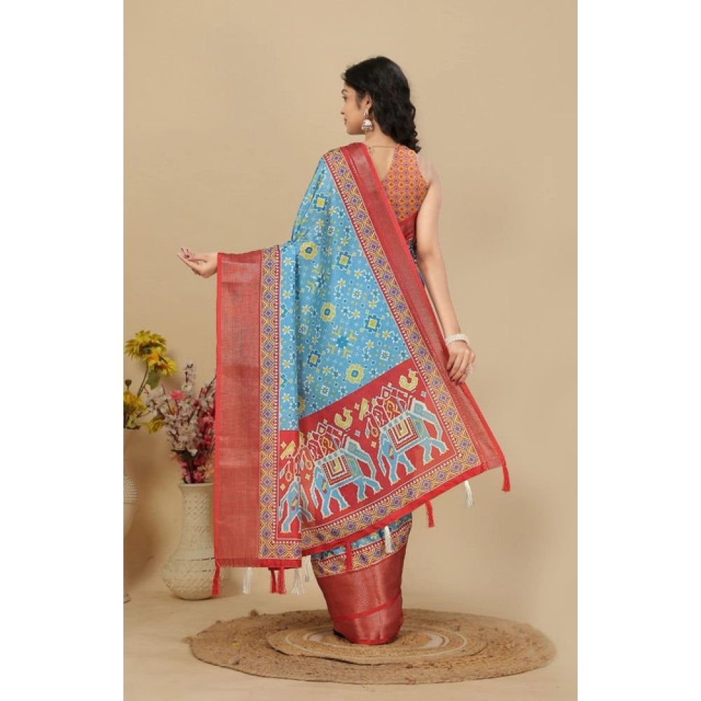 Printed Saree With Unstitched Blouse 5.5Mtr (Rama)