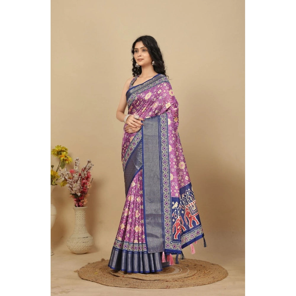 Printed Saree With Unstitched Blouse 5.5Mtr (Wine)