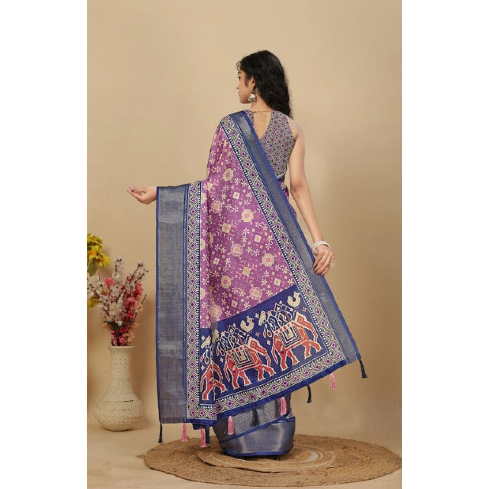 Printed Saree With Unstitched Blouse 5.5Mtr (Wine)