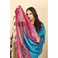 Printed Saree With Unstitched Blouse 5.5Mtr (Blue-Pink)