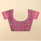 Printed Saree With Unstitched Blouse 5.5Mtr (Blue-Pink)