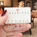 6-Piece Small Love Crystal & Zirconium Earring Set