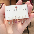 6-Piece Small Love Crystal & Zirconium Earring Set