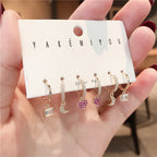 6-Piece Small Love Crystal & Zirconium Earring Set