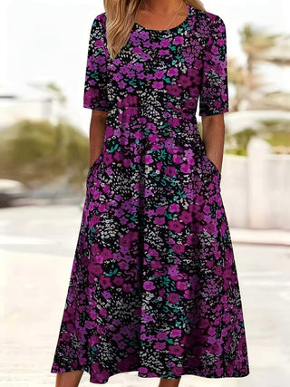 2026 Cross-border European And American Export New Style Vacation Target Spring And Summer New Flower Print Leisure Commute Versatile Large Size Women's Dress